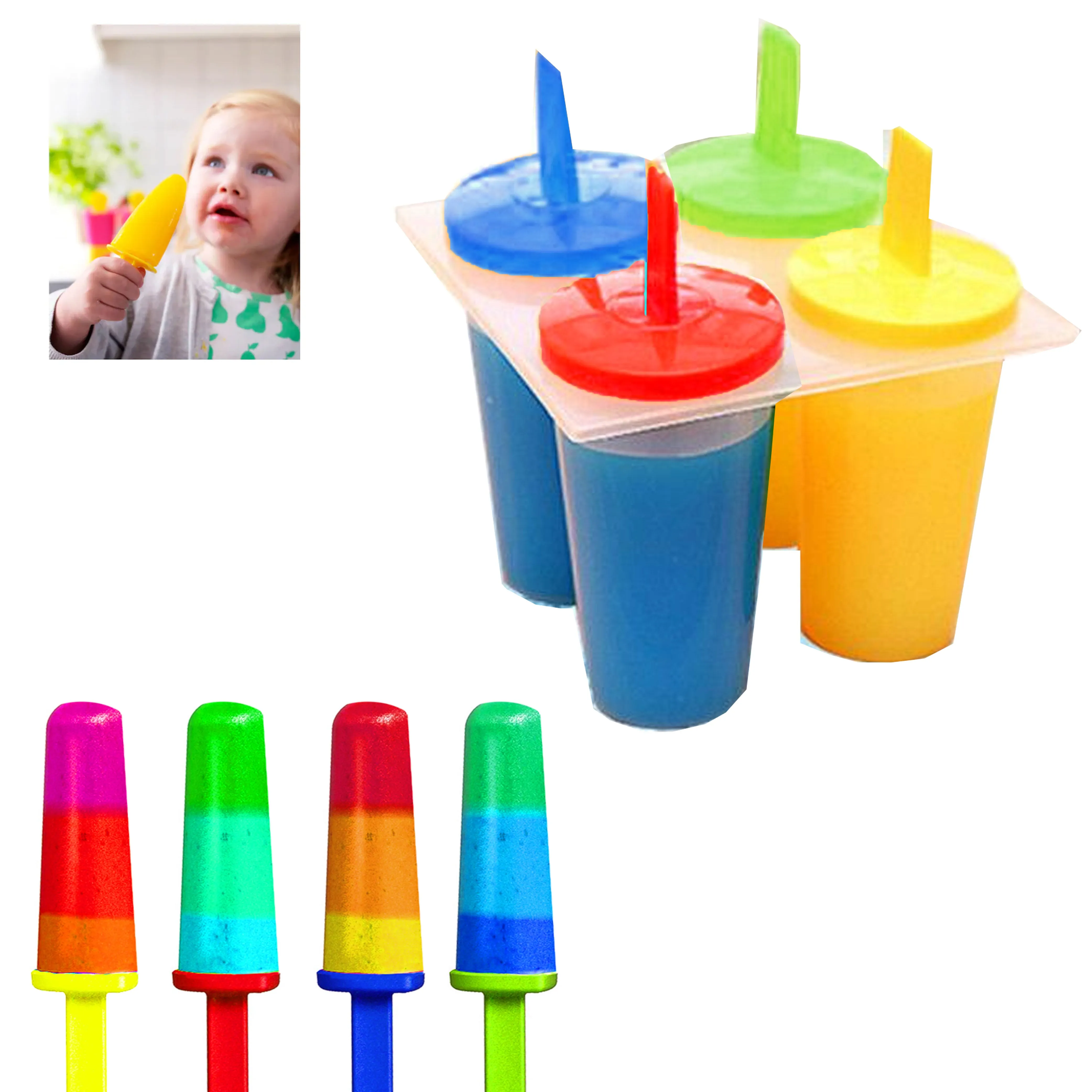 4 Section Ice Pop Maker Mold Popsicle Dessert Cream Frozen Pops Cake Treats DYI