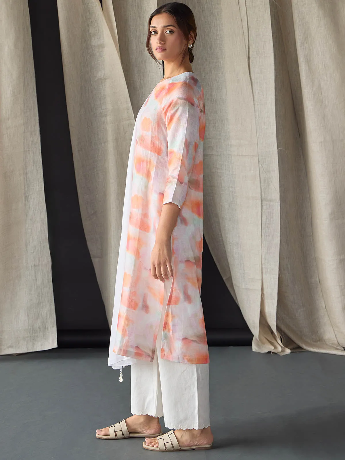 Apricot Linen Kurta