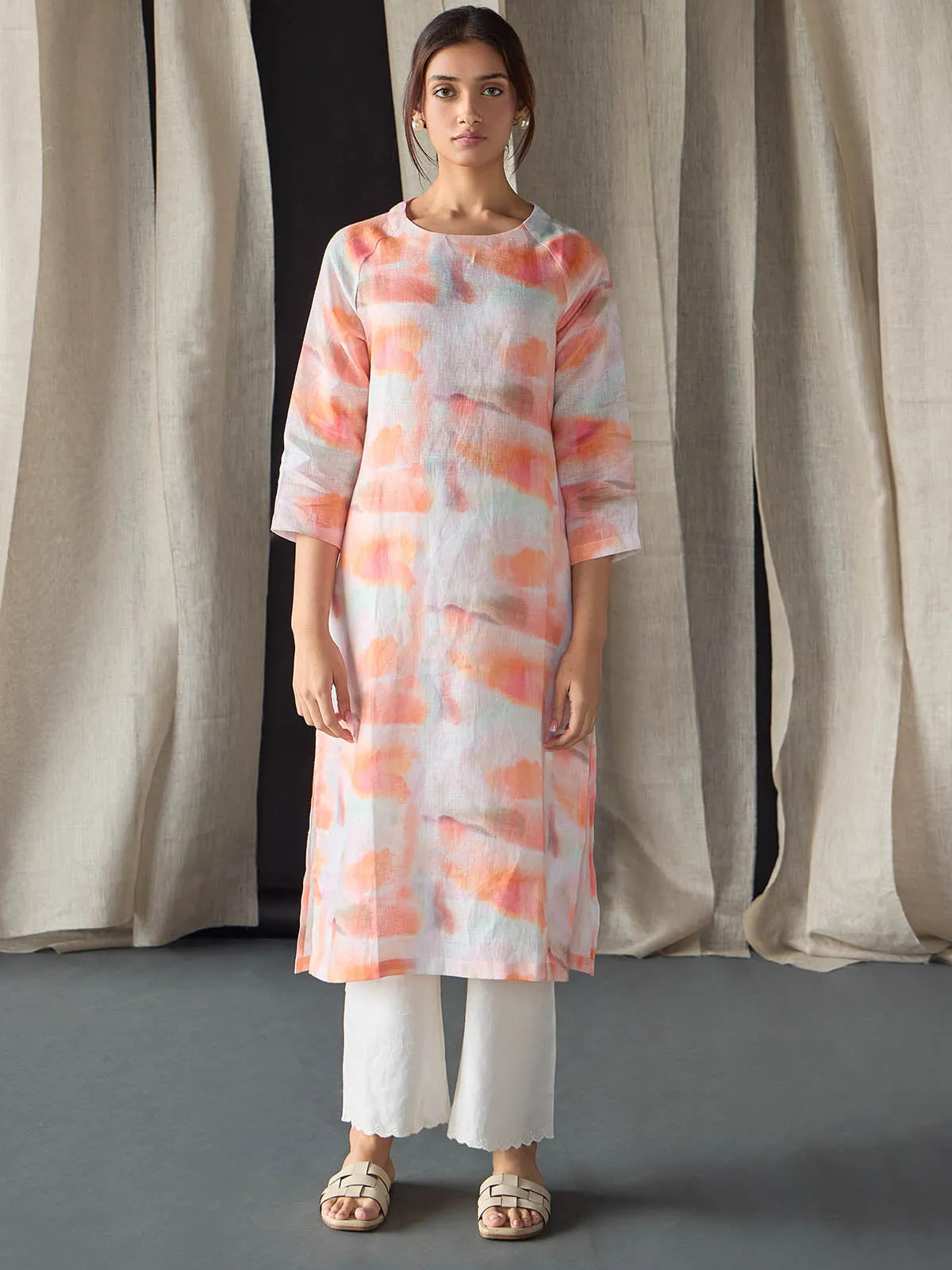 Apricot Linen Kurta