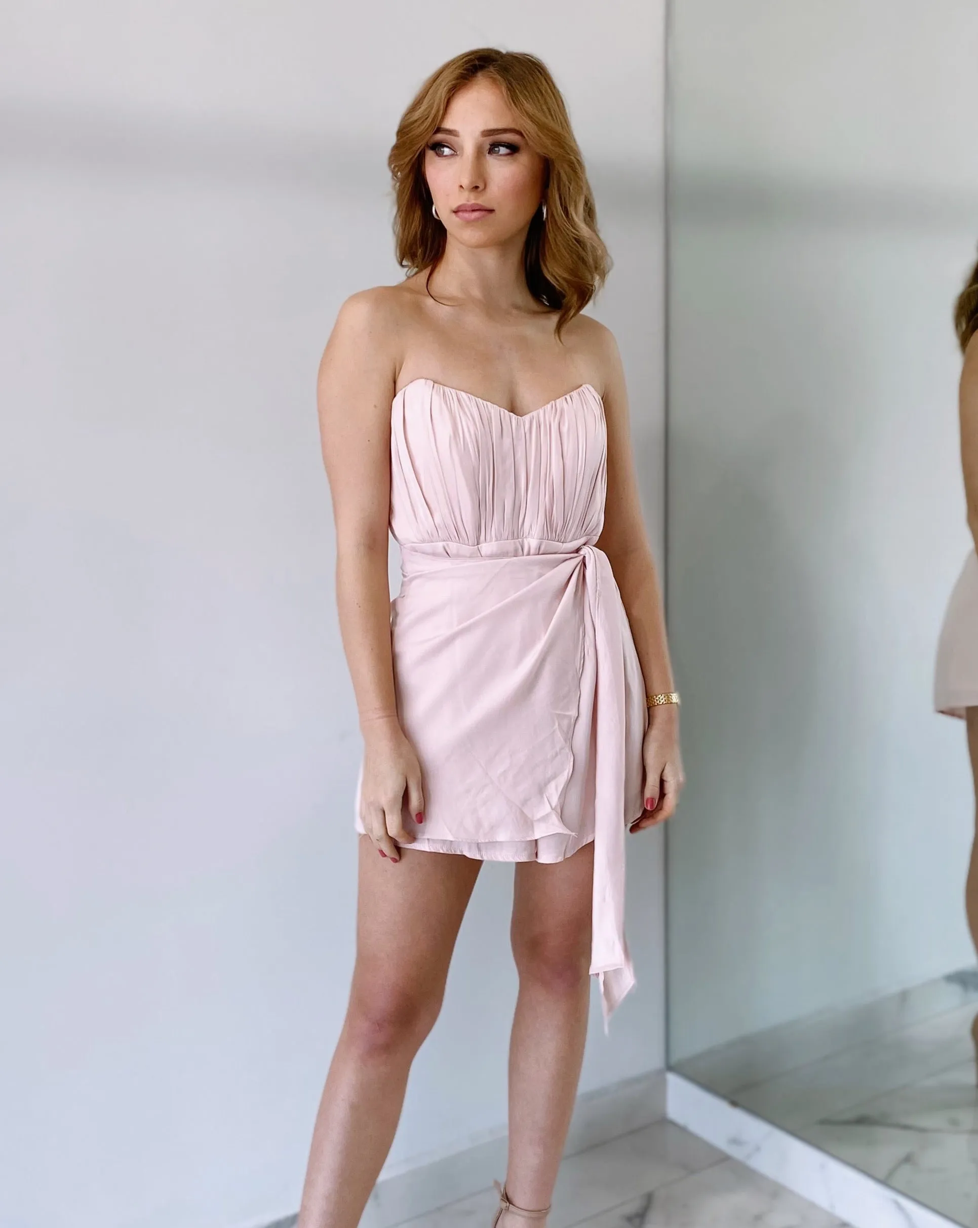 Baby Pink Strapless Silk Romper
