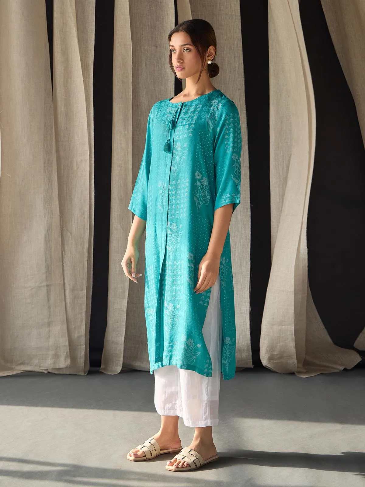 Blue Ecovero Jacquard Kurta