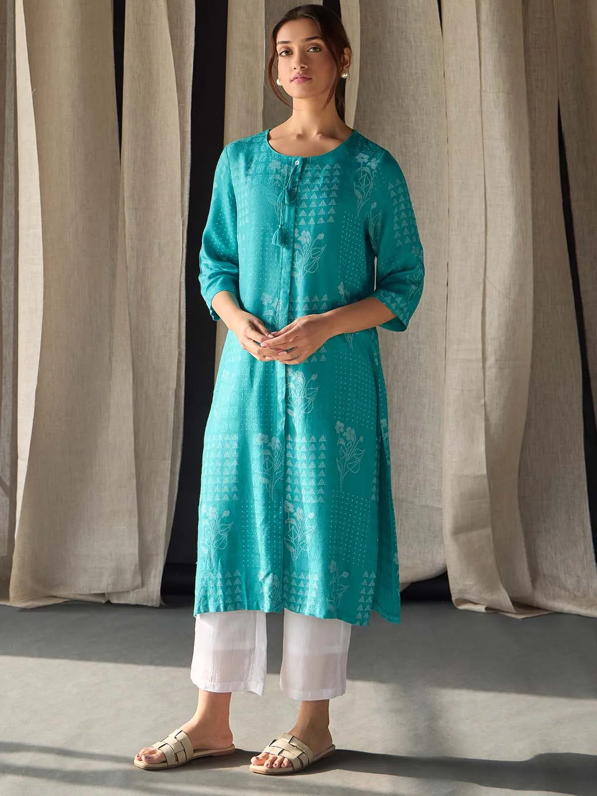 Blue Ecovero Jacquard Kurta