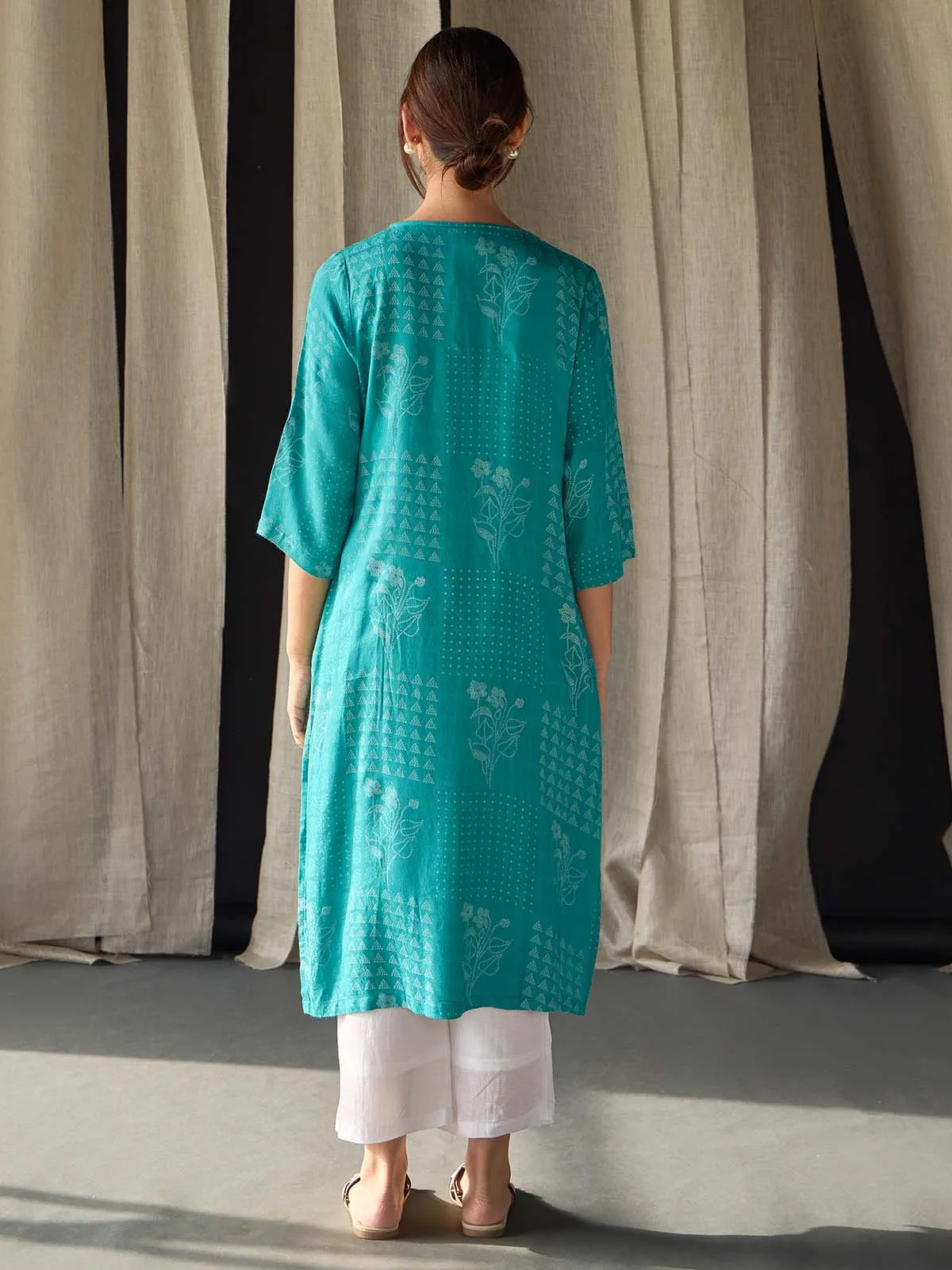 Blue Ecovero Jacquard Kurta