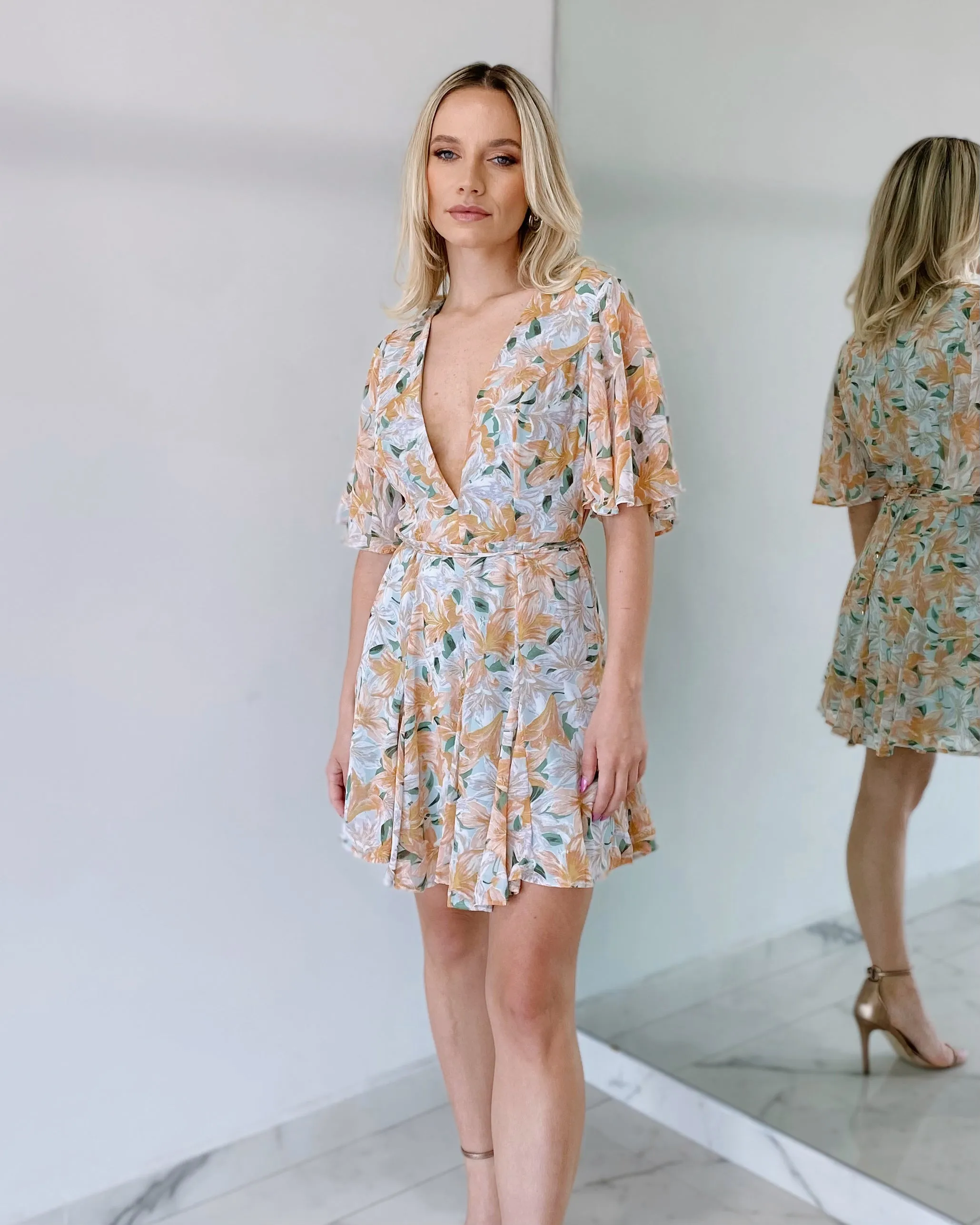 Floral V Neck Mini Dress