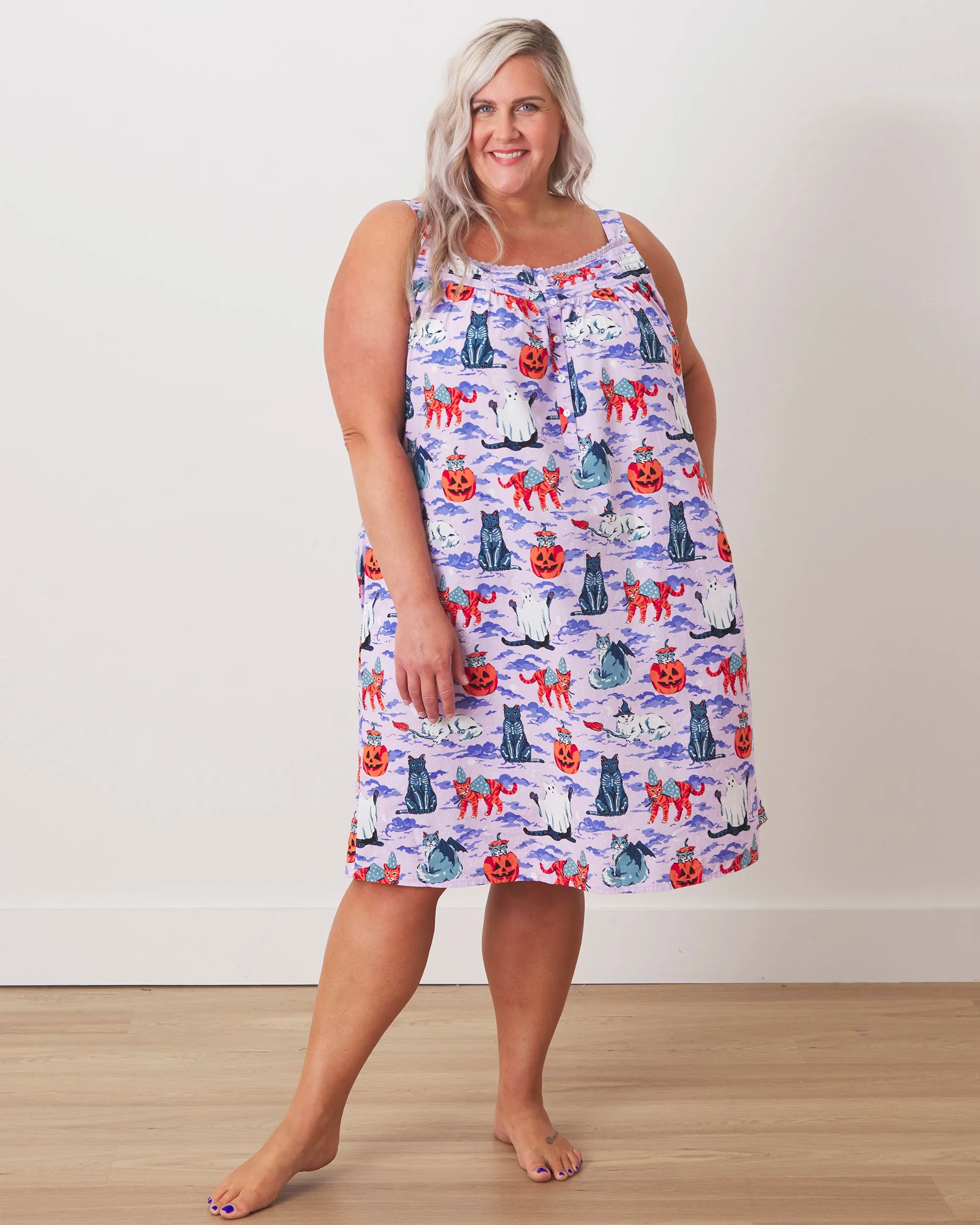 Halloween House Cats - Back To Bed Nightgown - Lavender