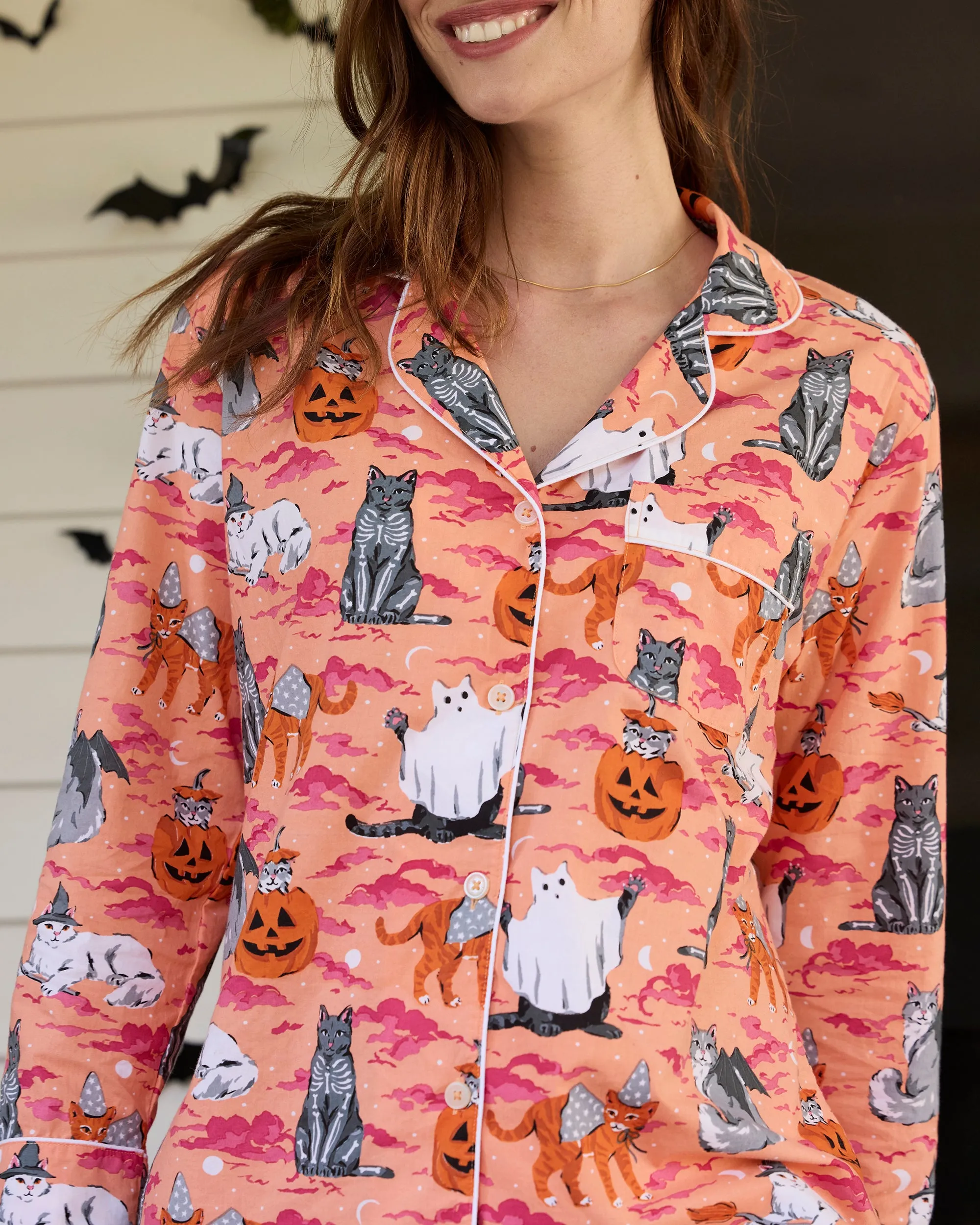 Halloween House Cats - Long PJ Set - Jack O' Lantern