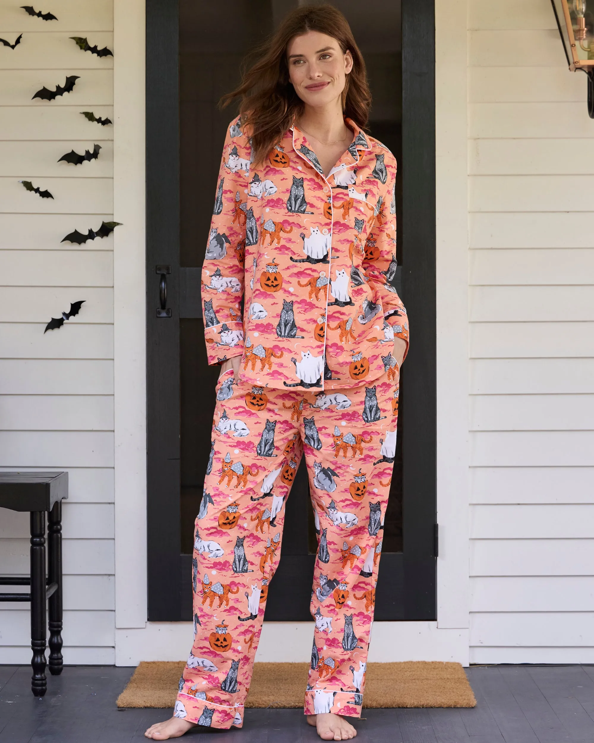 Halloween House Cats - Long PJ Set - Jack O' Lantern