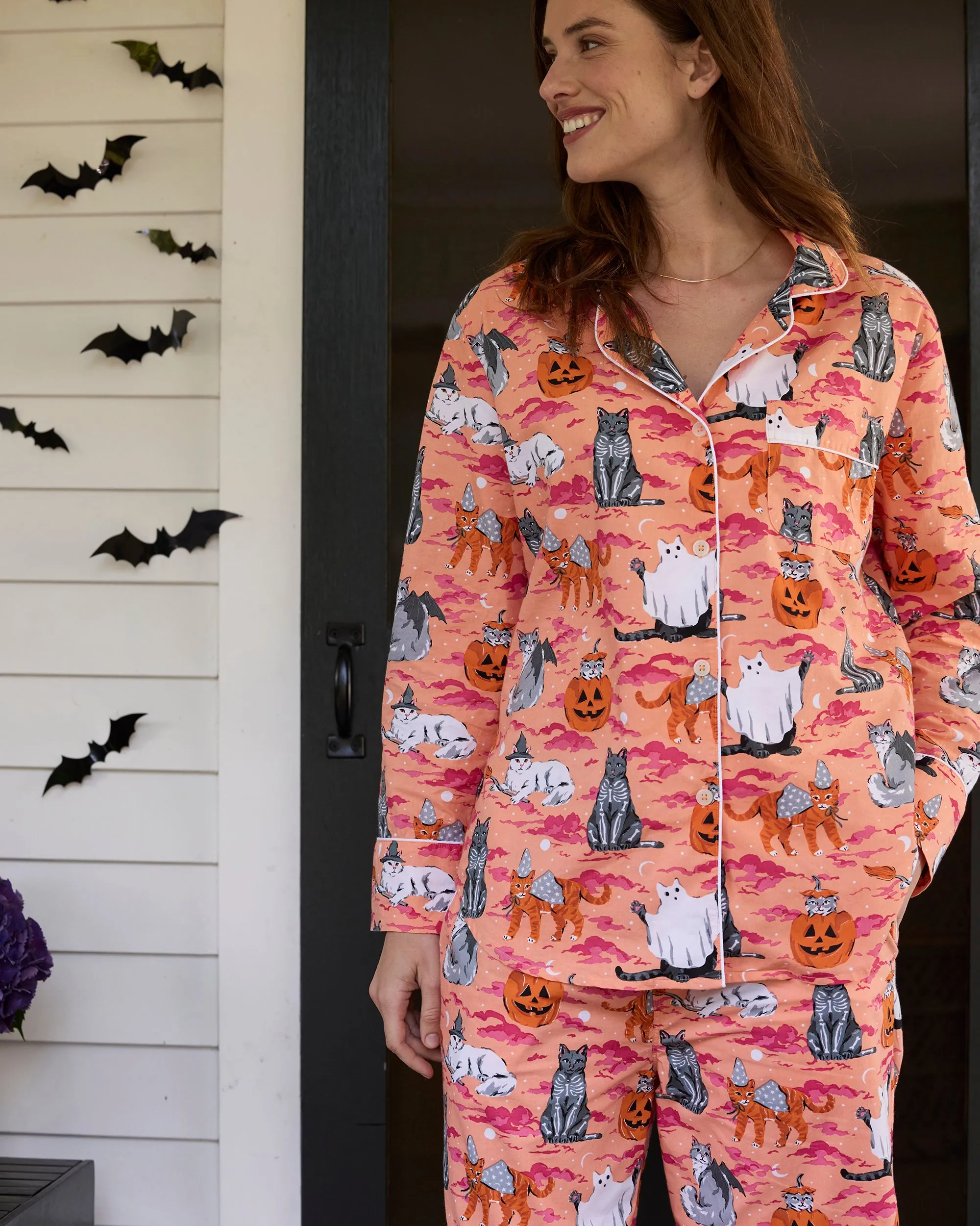Halloween House Cats - Long PJ Set - Jack O' Lantern