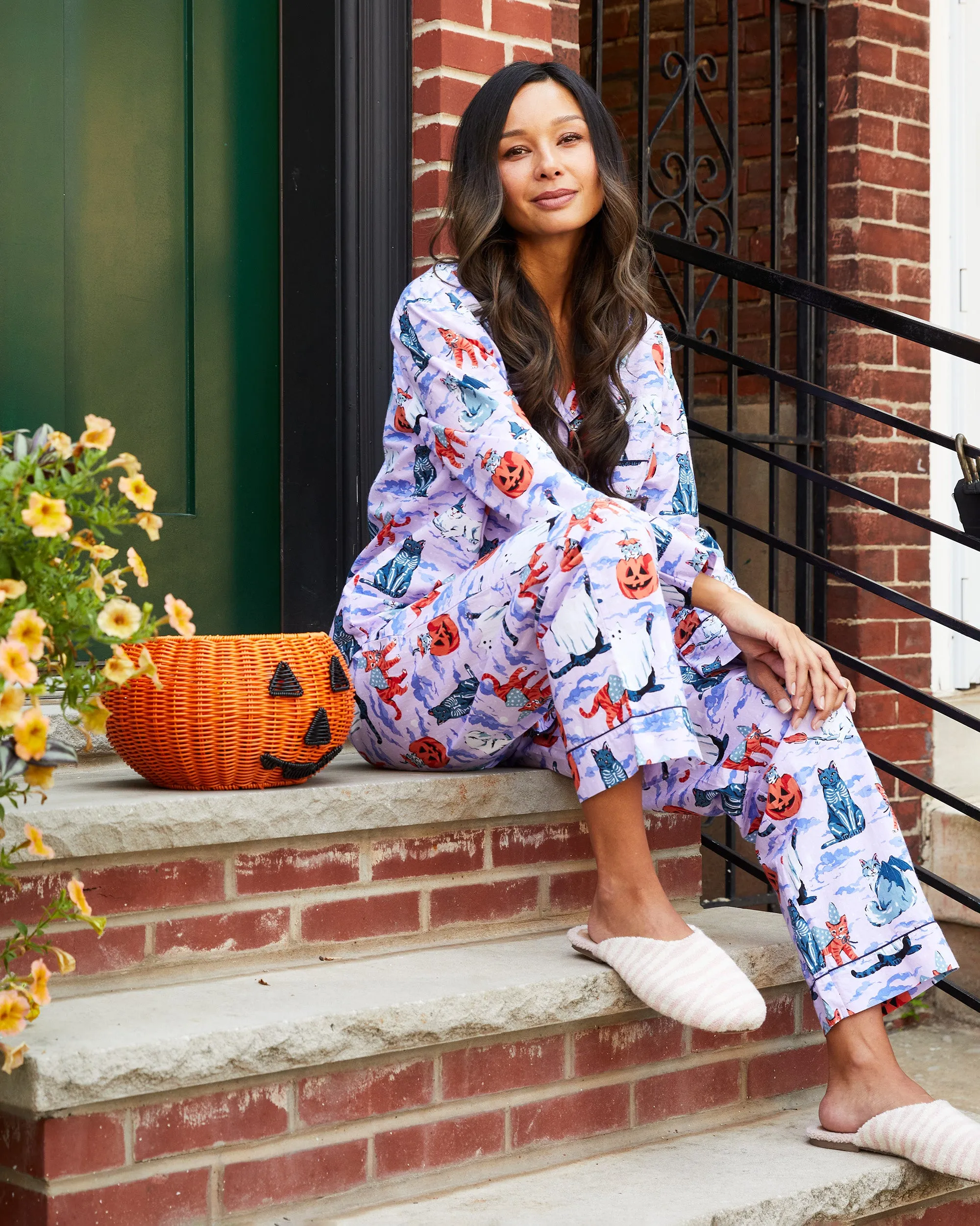 Halloween House Cats - Long PJ Set - Lavender