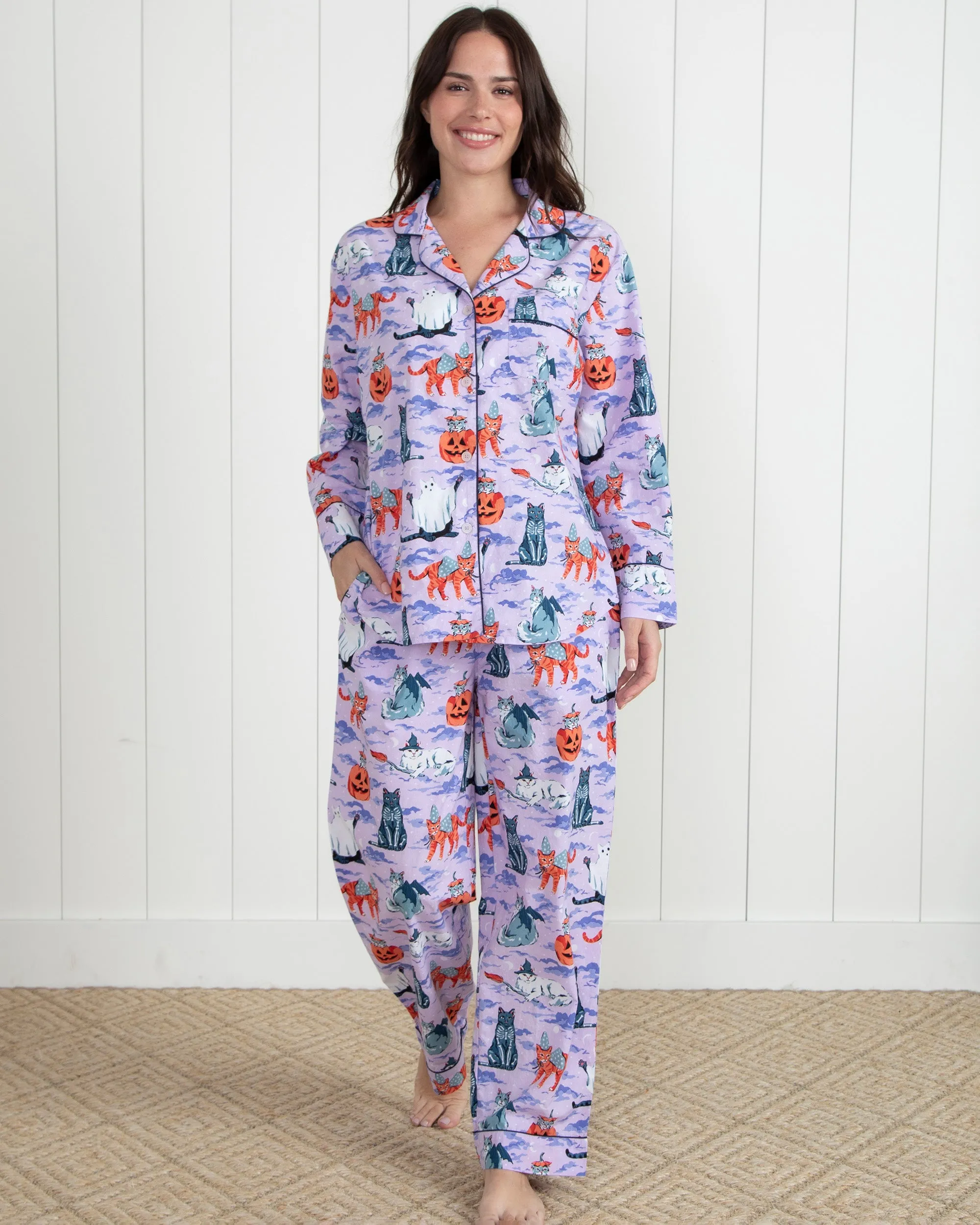 Halloween House Cats - Long PJ Set - Lavender