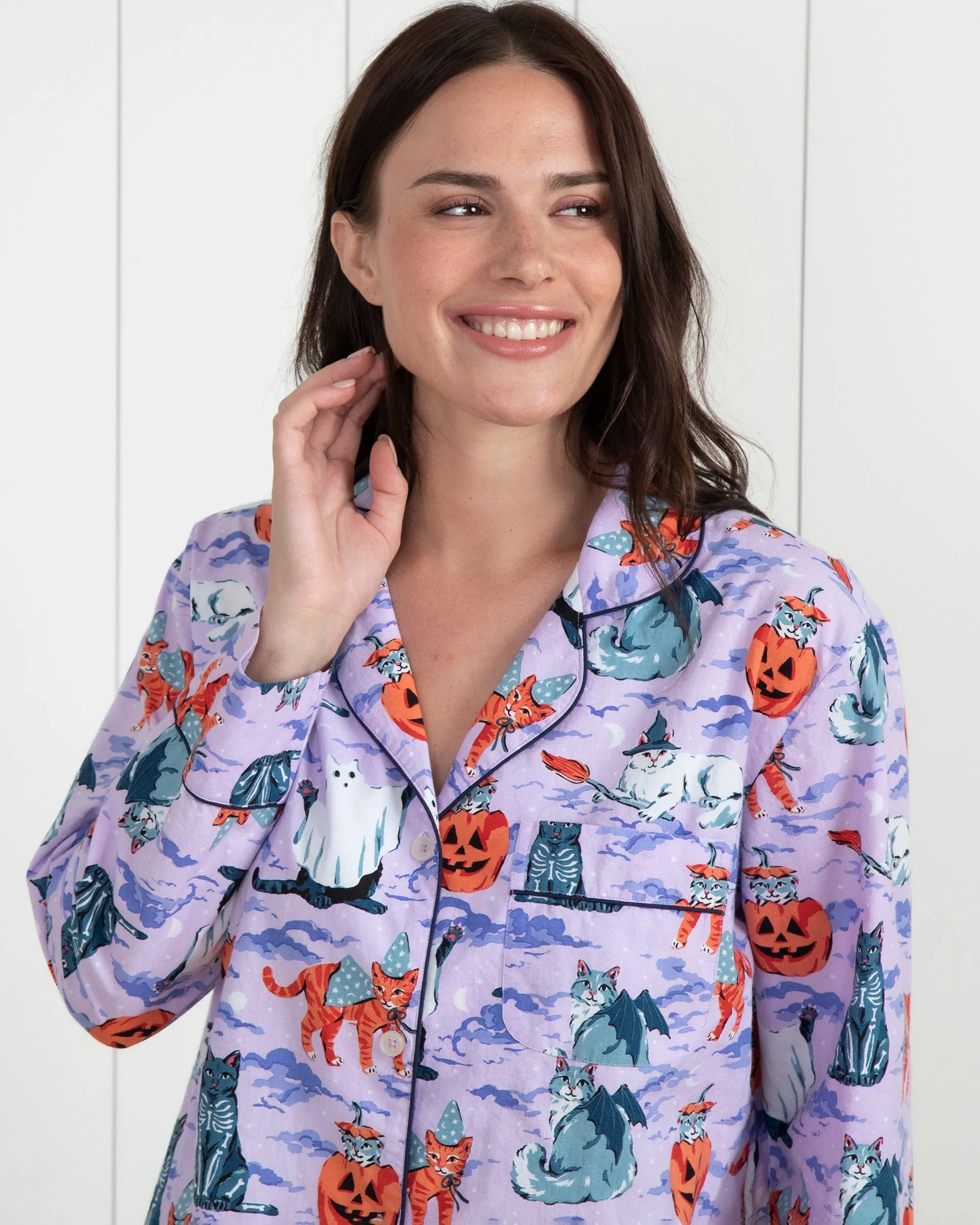 Halloween House Cats - Long PJ Set - Lavender