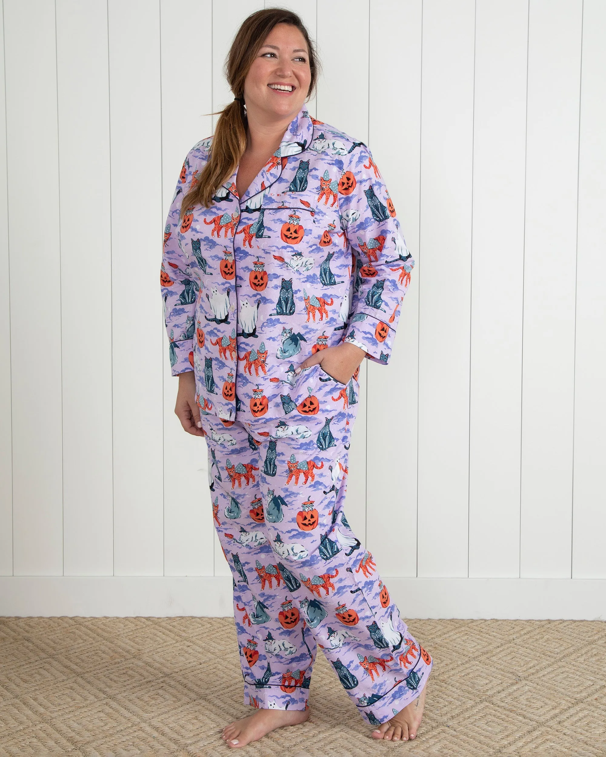 Halloween House Cats - Long PJ Set - Lavender