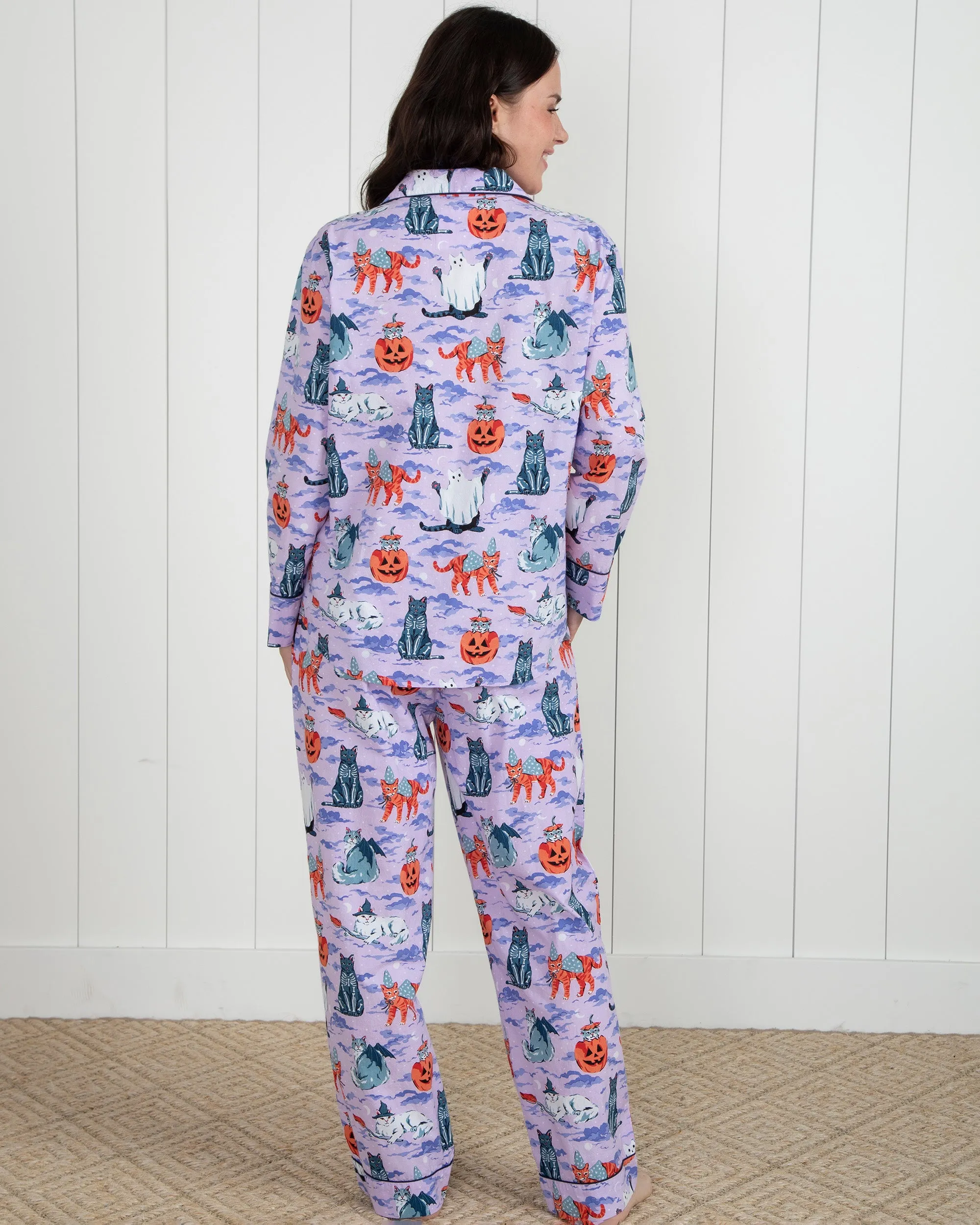 Halloween House Cats - Long PJ Set - Lavender