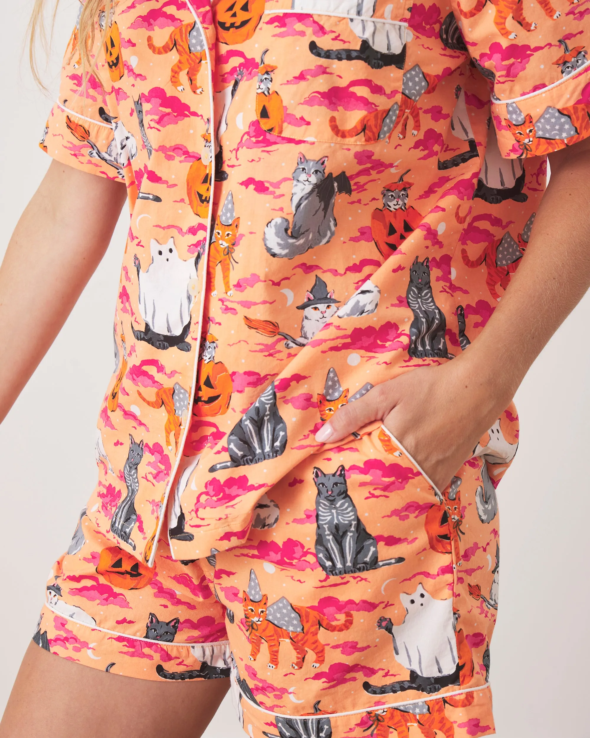 Halloween House Cats - Short PJ Set - Jack O' Lantern