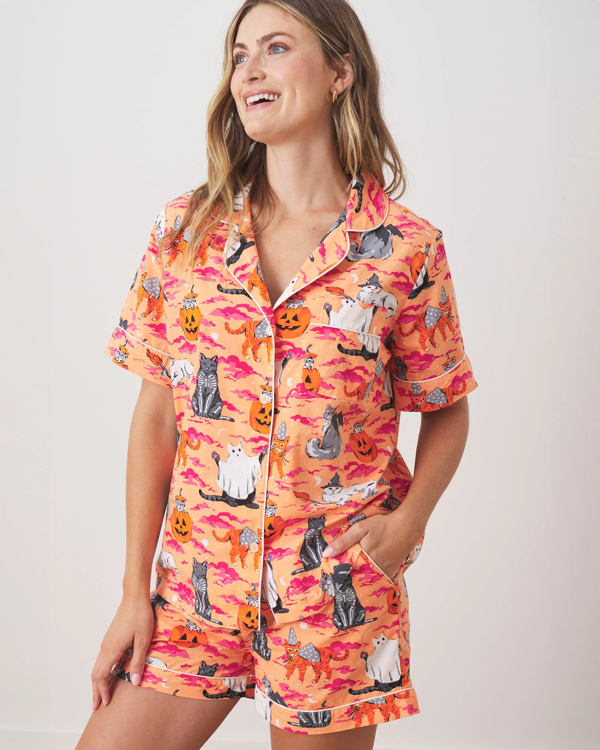 Halloween House Cats - Short PJ Set - Jack O' Lantern