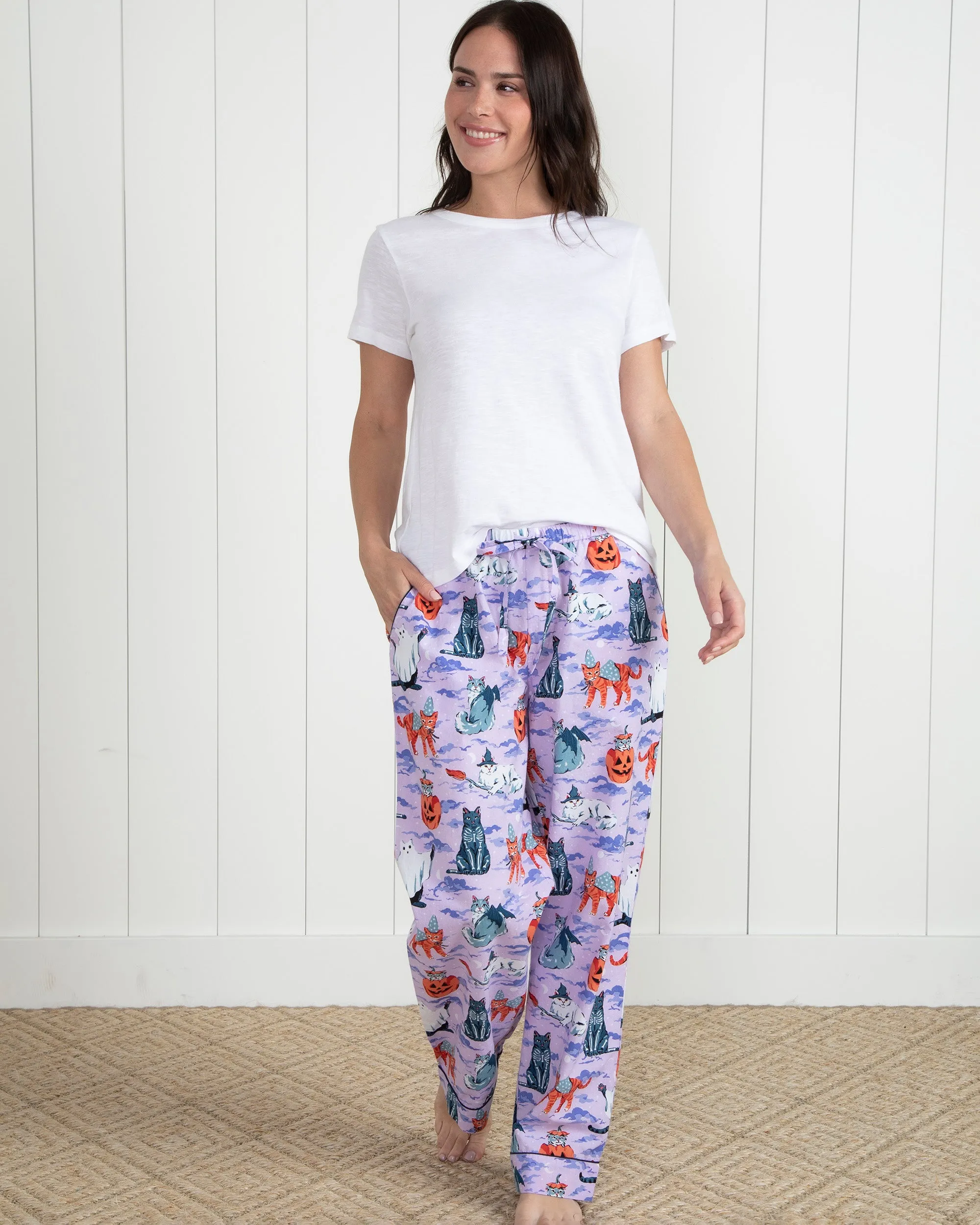 Halloween House Cats - Tall PJ Pants - Lavender
