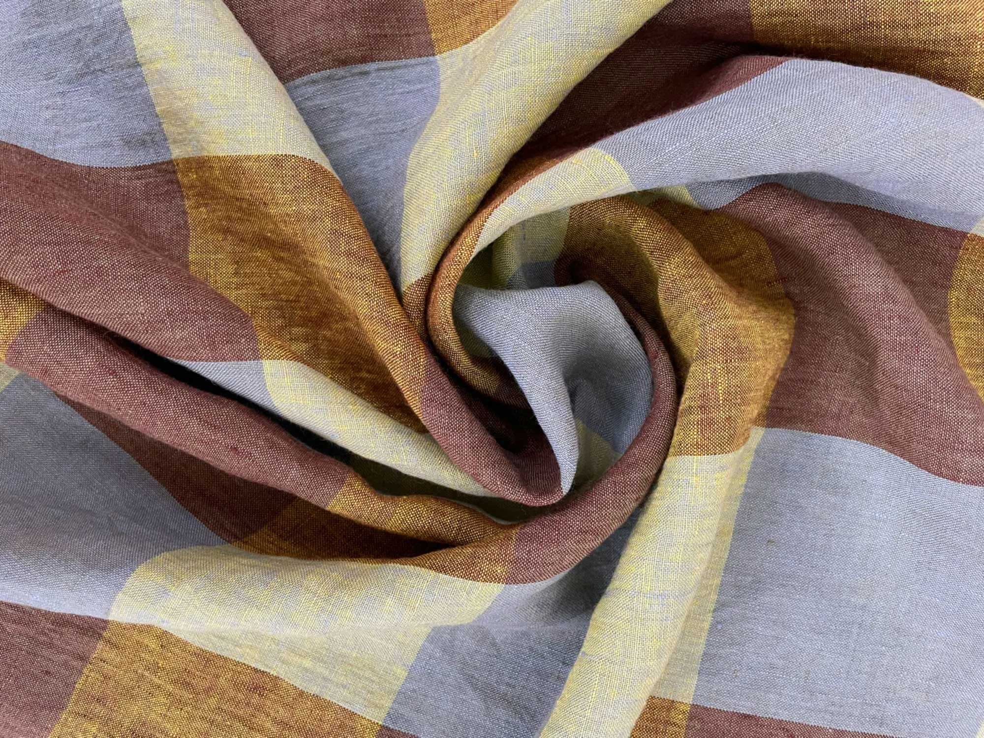 Hay Bale Blues Laundered Linen Check Fabric