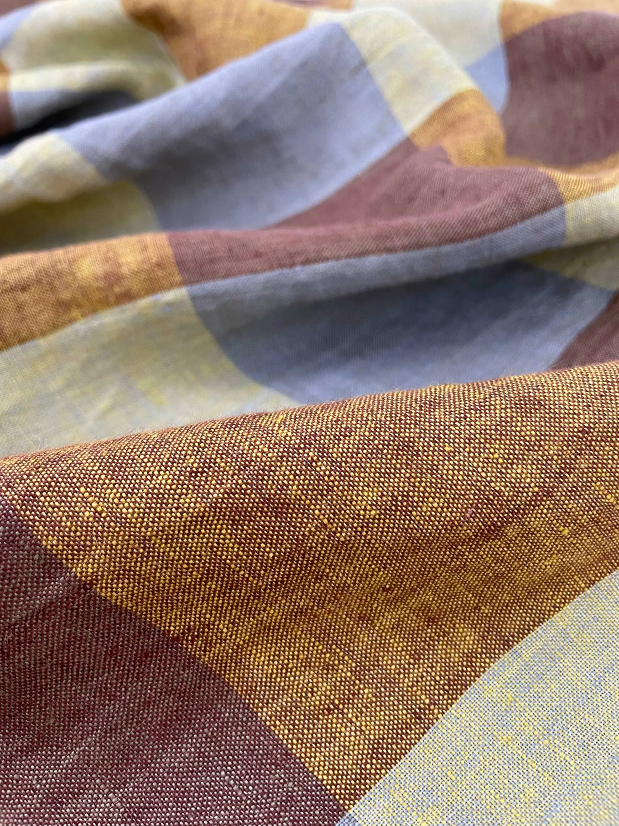 Hay Bale Blues Laundered Linen Check Fabric