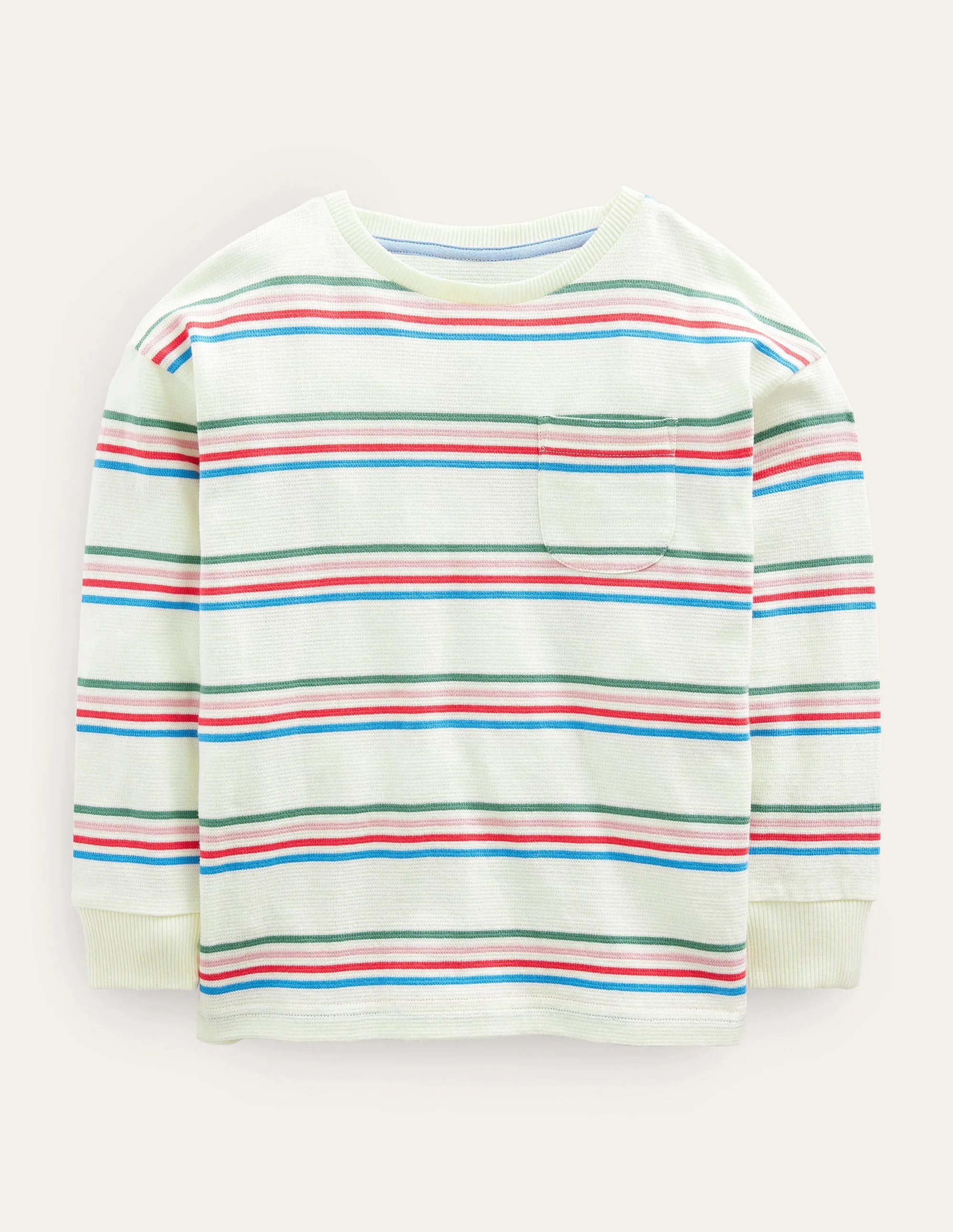 Long Sleeve Textured T-shirt-Ivory/Csarite/Surf