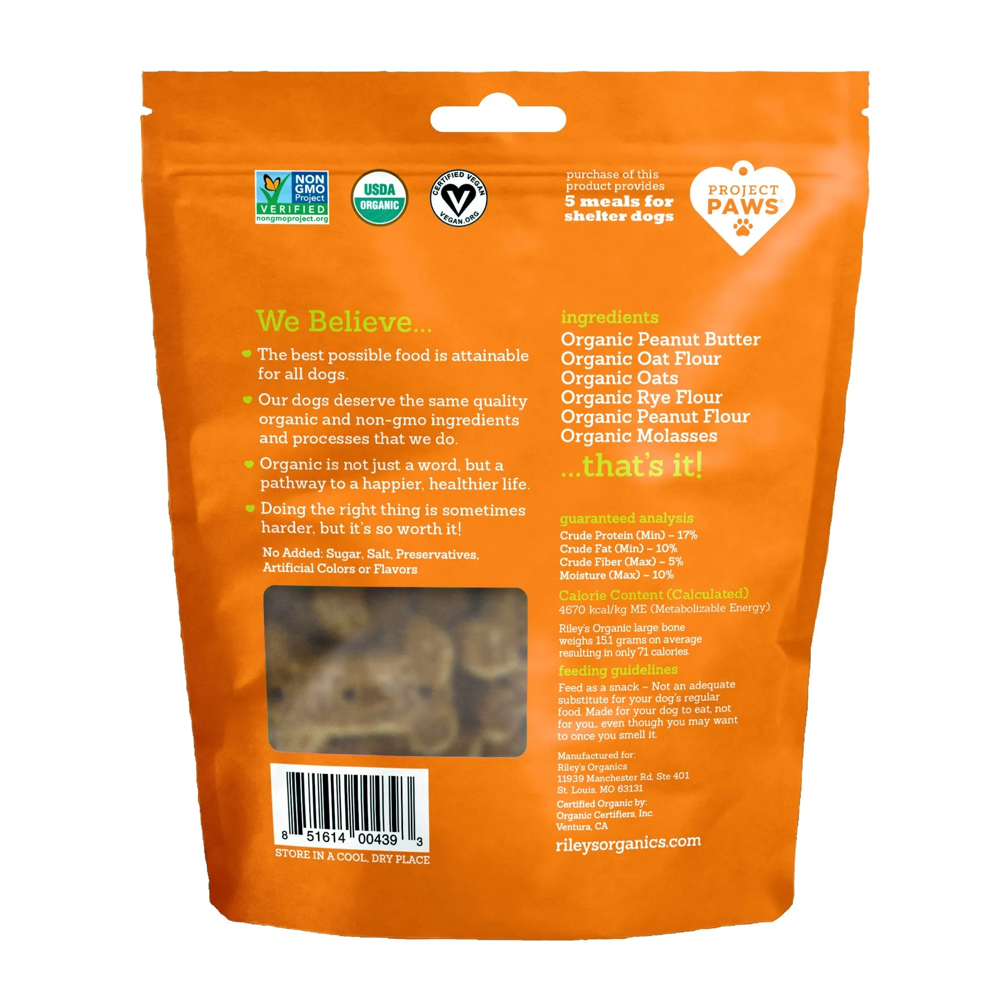 Organic Peanut Butter & Molasses Baked Biscuits - Large Bone (5oz)