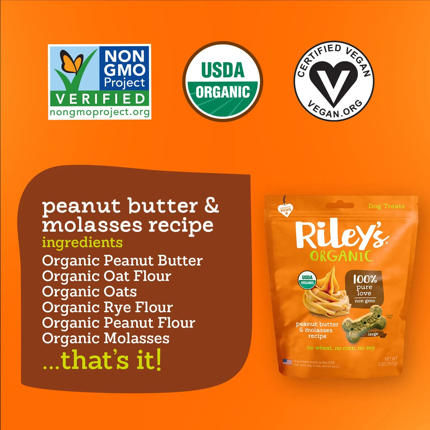 Organic Peanut Butter & Molasses Baked Biscuits - Large Bone (5oz)