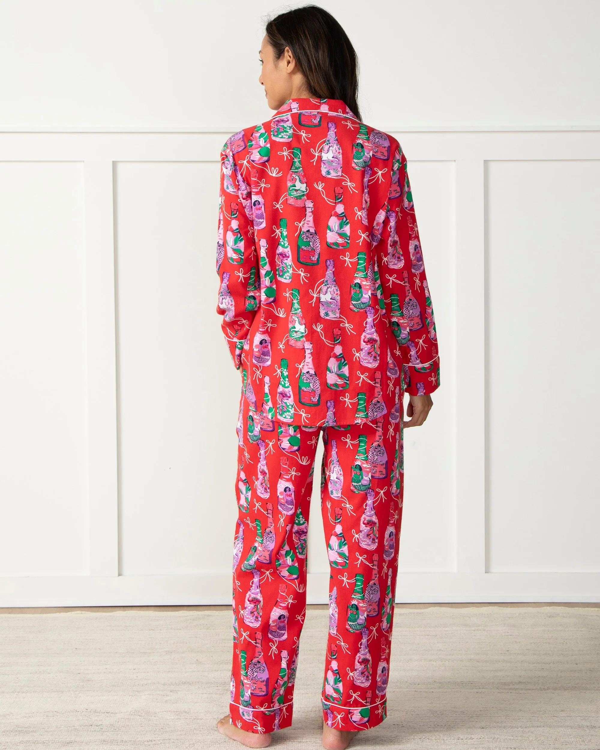 Pop the Bubbly - Brushed Twill Long Sleep Set - Red Stocking