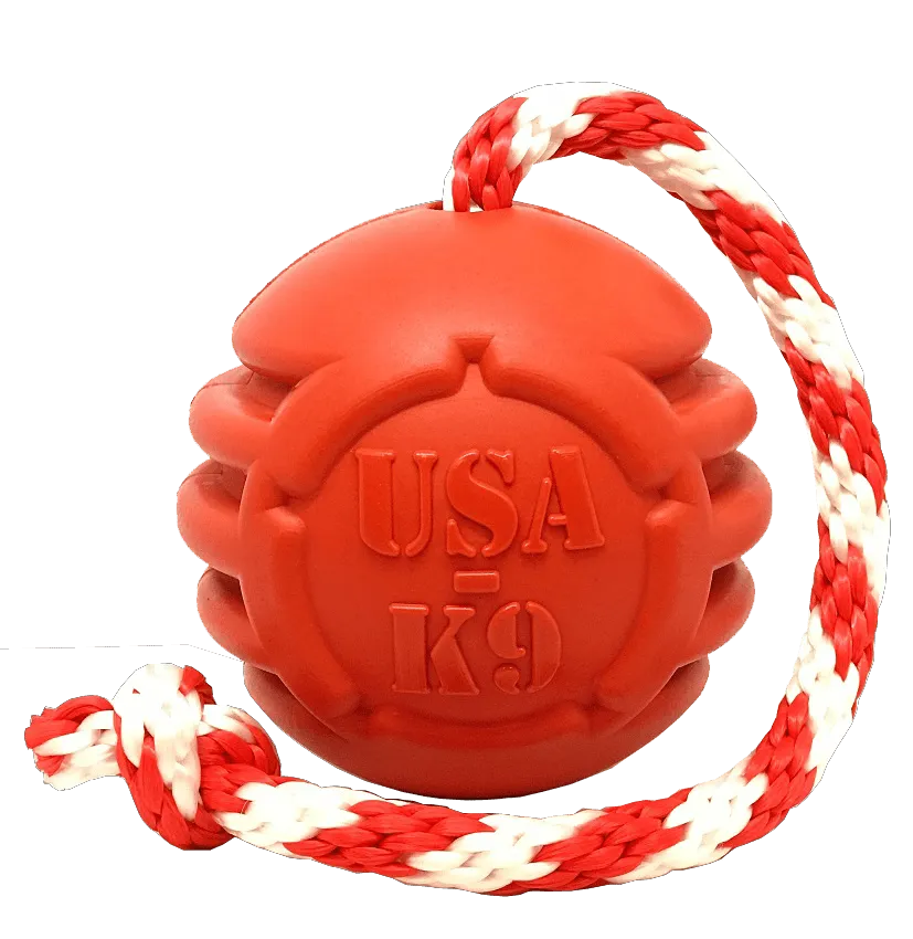 USA-K9 Stars and Stripes Ultra-Durable Durable Rubber Chew Toy, Reward Toy, Tug Toy, and Retrieving Toy - Red
